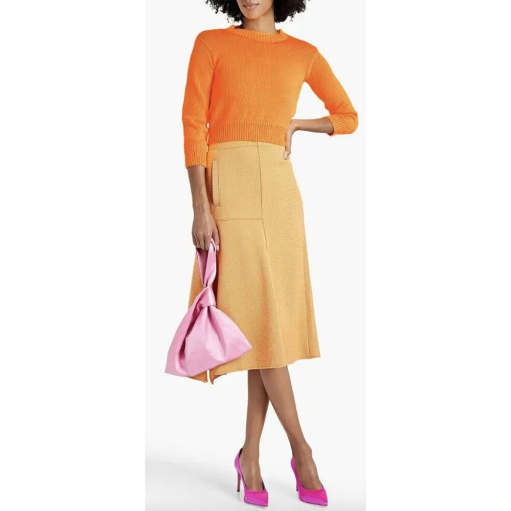 LES REVERIES Cutout Knitted Cropped Sweater Top in Orange - Size L - Picture 2 of 13